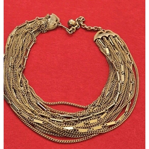 Vintage Multi Layer 20 Strand Gold-tone Chain Statement Collar Necklace - Picture 5 of 8